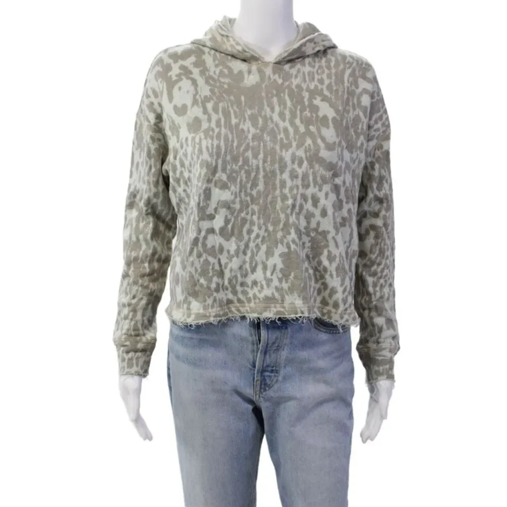 Chaser Womens Pullover Cheetah Printed Hoodie Sweatshirt Green Gray Size Small